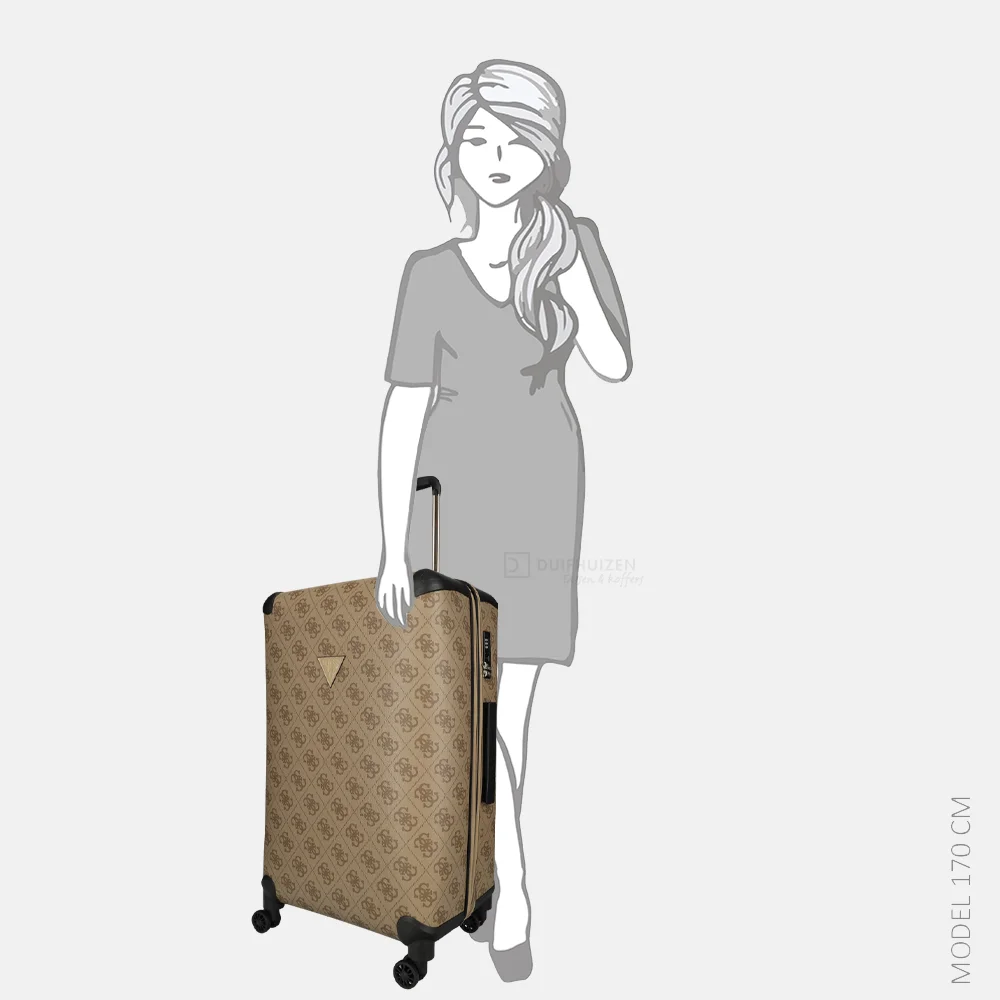 Guess Berta Spinner koffer 77 cm latte logo/brown bij Duifhuizen