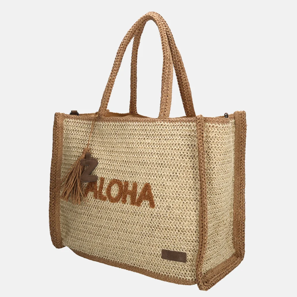 Zebra Trends Moana strandtas riet colorblock nature bij Duifhuizen