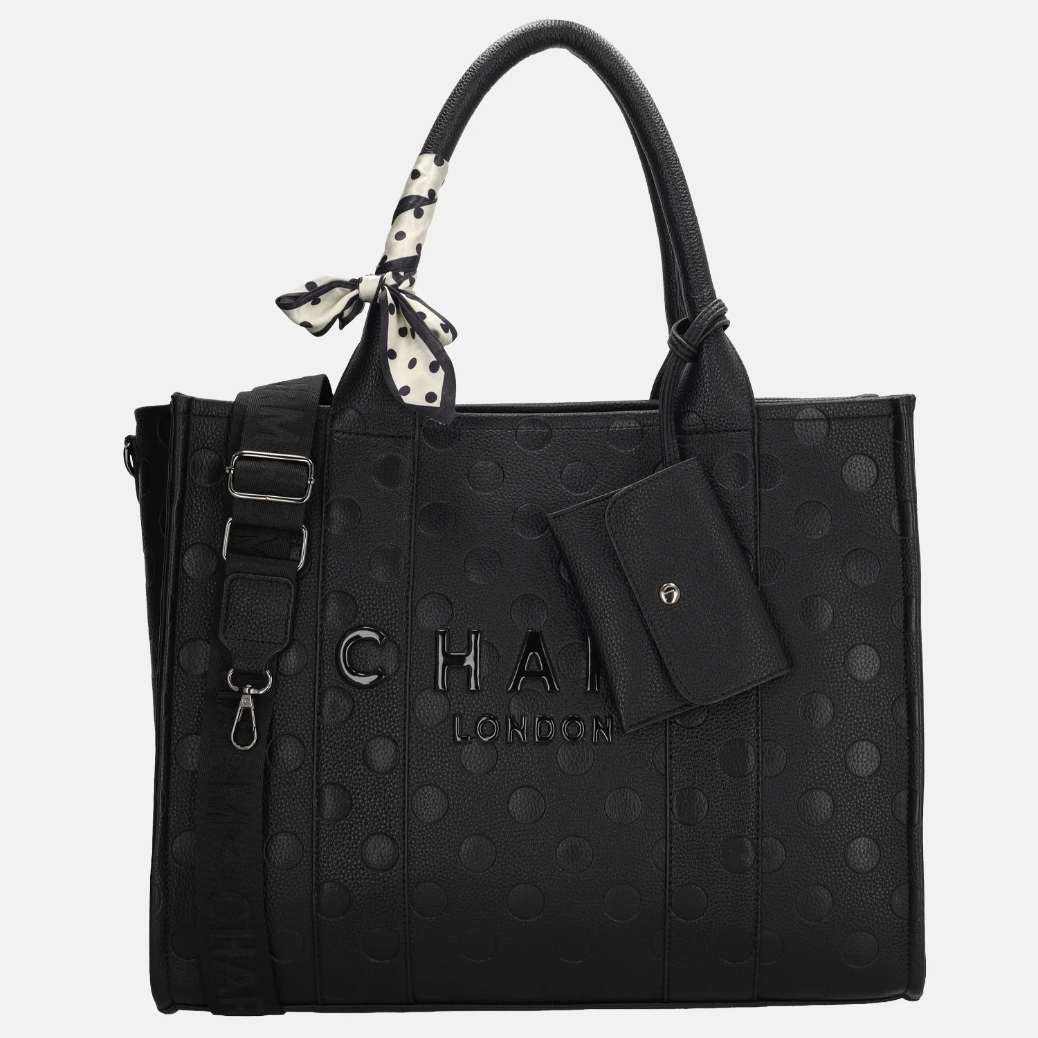 Charm London Bond Avenue handtas 15 inch polkadot zwart bij Duifhuizen