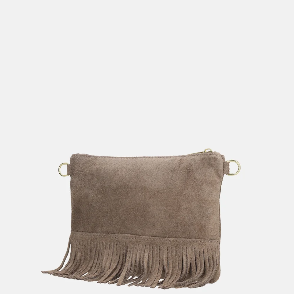 Charm London suède crossbody tas franjes taupe bij Duifhuizen