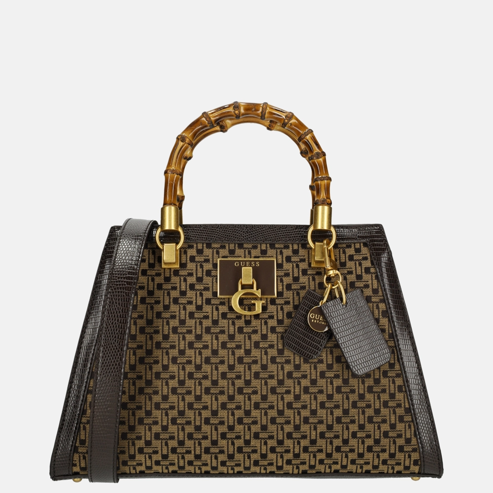 Guess Stephi bamboo satchel handtas brown logo