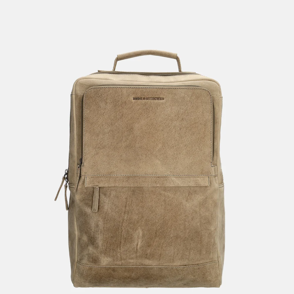 Hide & Stitches Idaho laptoprugzak 15 inch donkerzand bij Duifhuizen