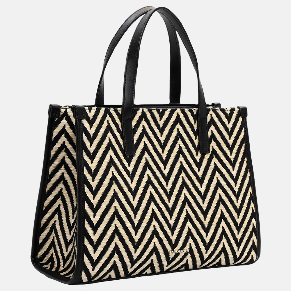 Emily & Noah Raffia handtas M black/taupe bij Duifhuizen