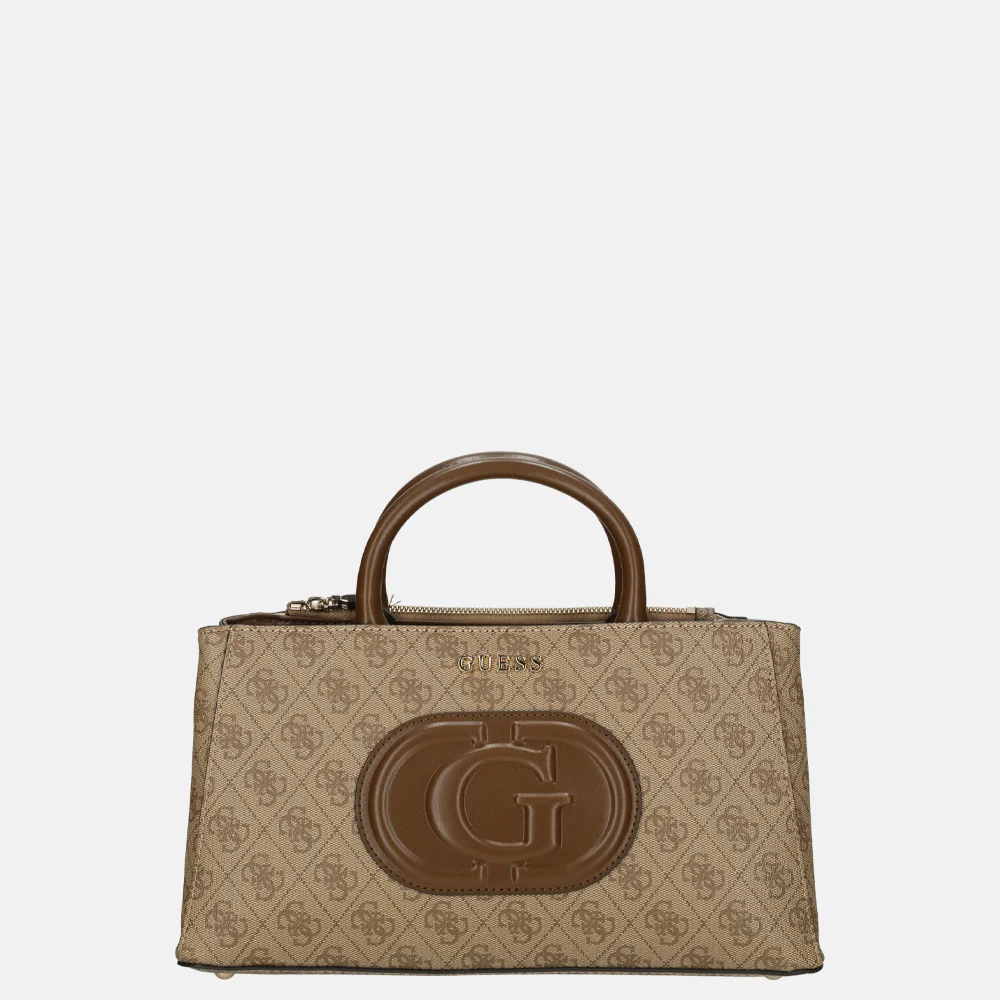 Guess Eco Mietta SML society satchel handtas latte logo/brown bij Duifhuizen