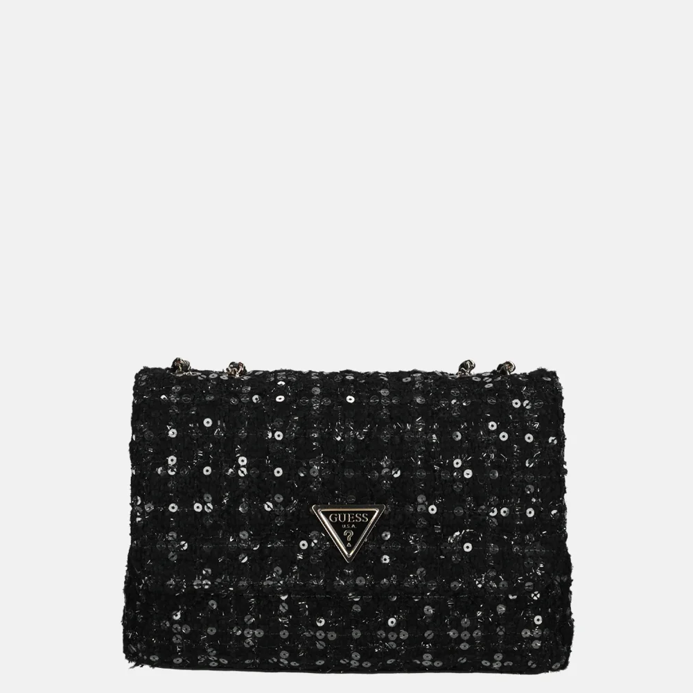 Guess Giully schoudertas glitter black gold bij Duifhuizen