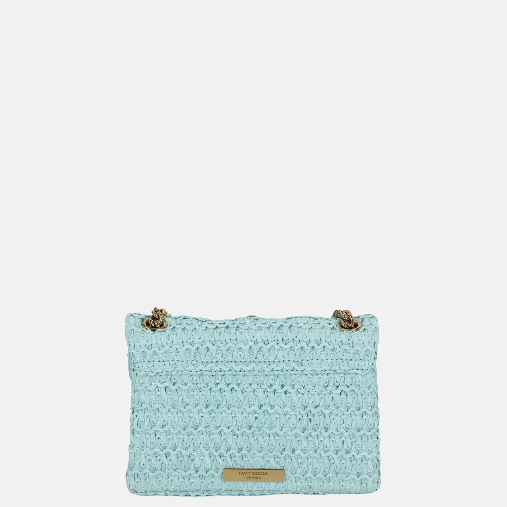 Kurt Geiger Kensington schoudertas raffia mini pale blue bij Duifhuizen