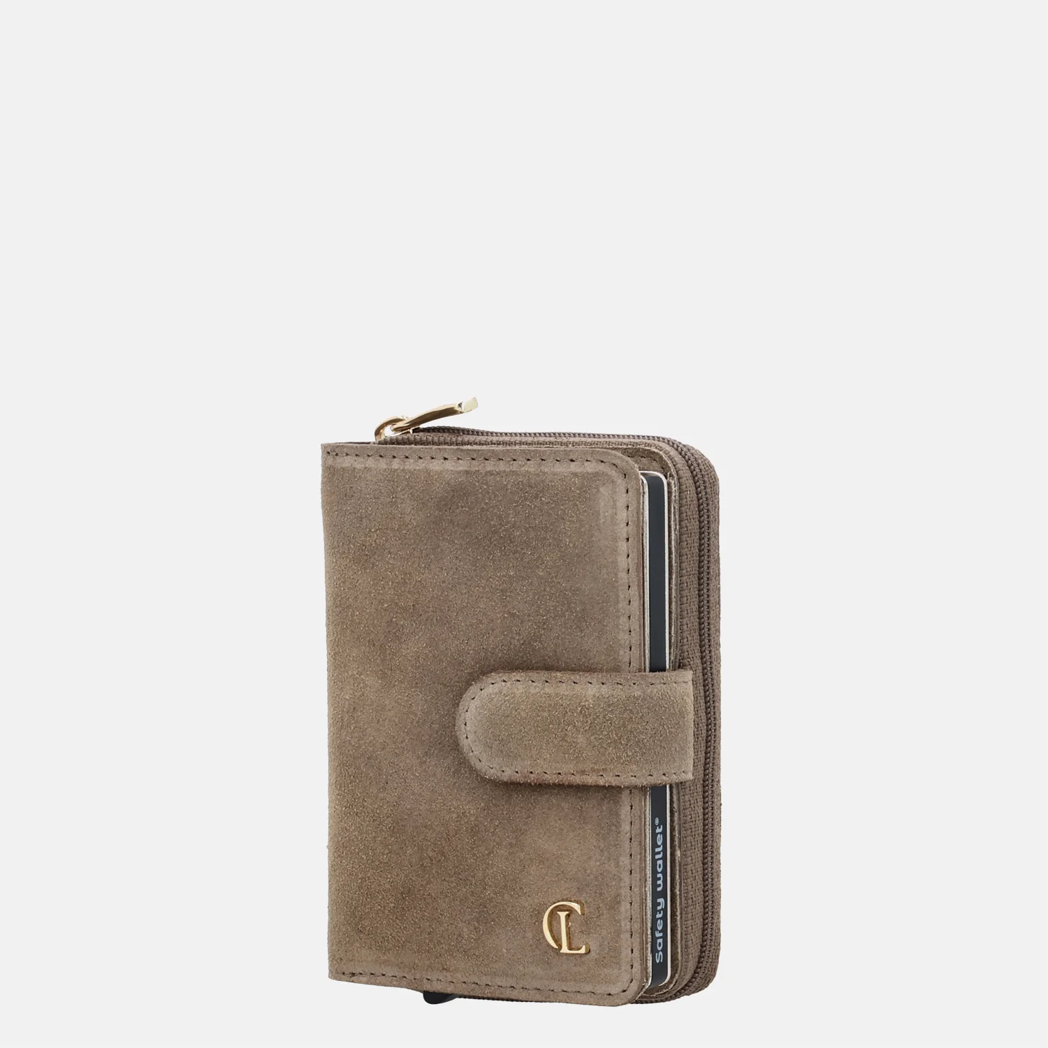 Charm London Sevilla portemonnee suede donkertaupe bij Duifhuizen