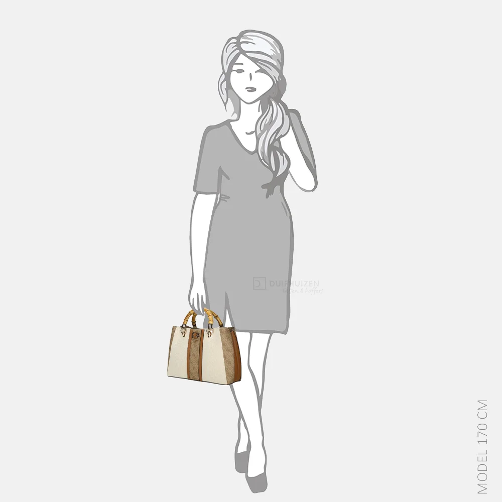 Guess Kerima Bamboo girlfriend satchel handtas natural/latte logo bij Duifhuizen