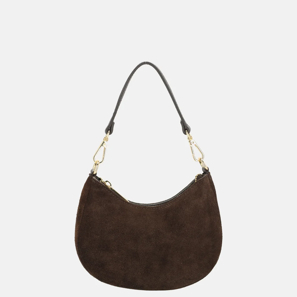 Charm London Mini schoudertas suede donkerbruin bij Duifhuizen