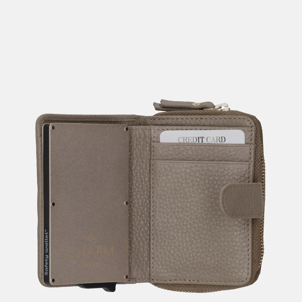Charm London safety wallet portemonnee taupe bij Duifhuizen