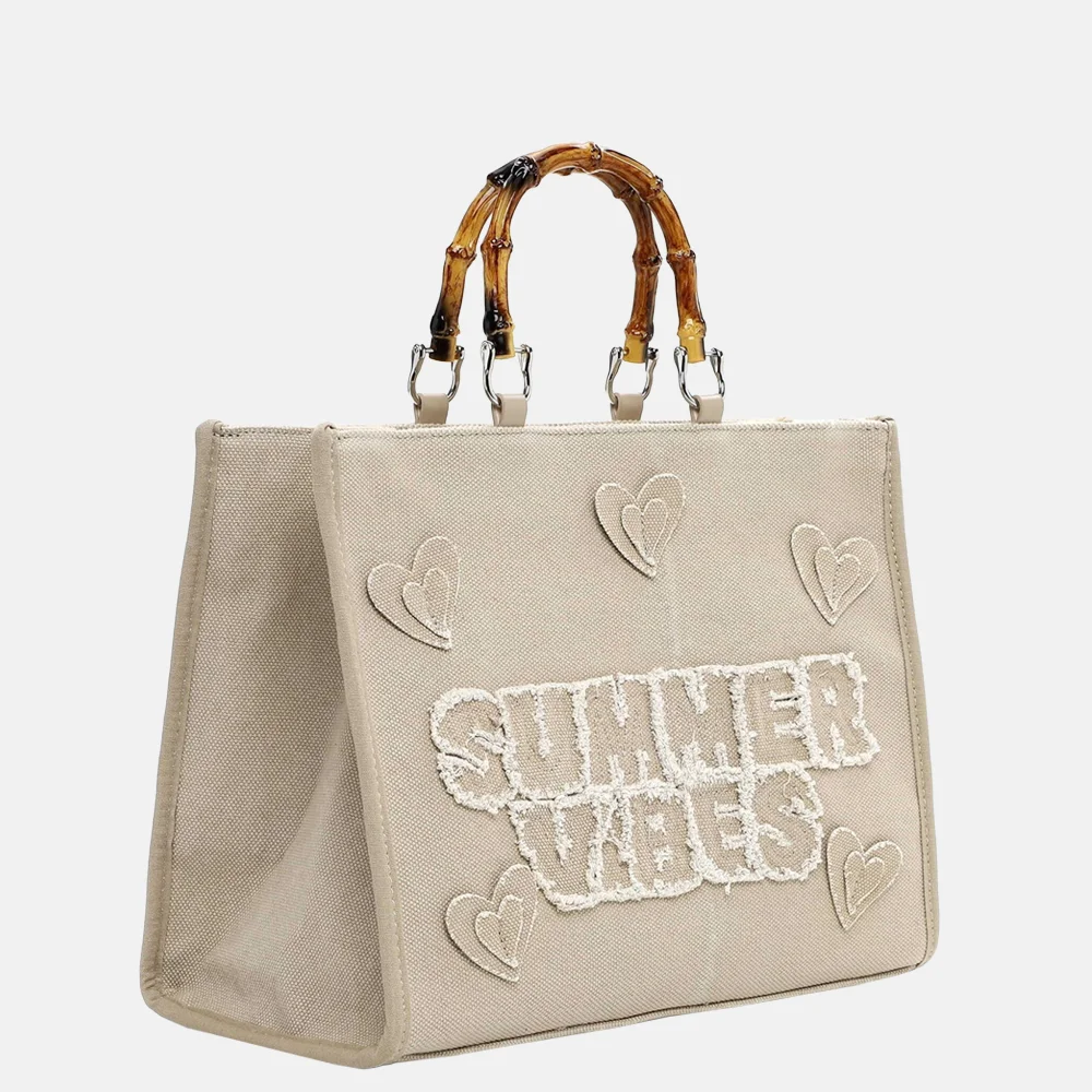 Emily & Noah Joelle summer vibes handtas canvas bambo taupe bij Duifhuizen