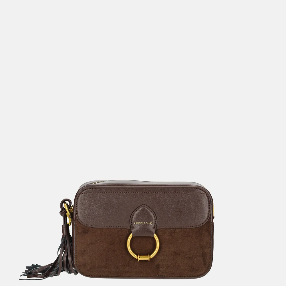 Laurent David Camille crossbody tas box suedine dark brown bij Duifhuizen