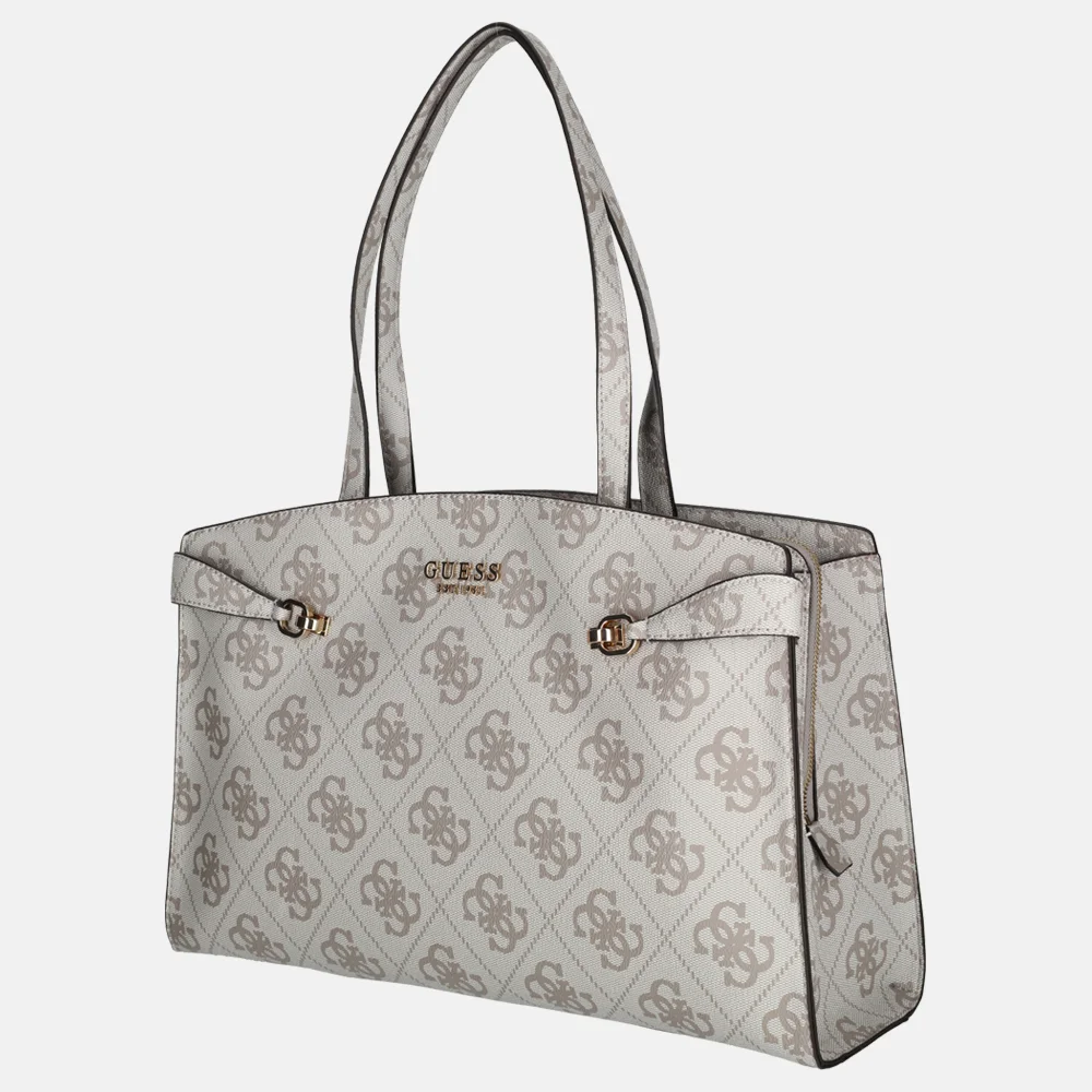 Guess Lorelei travelbag tote shopper dark taupe logo bij Duifhuizen