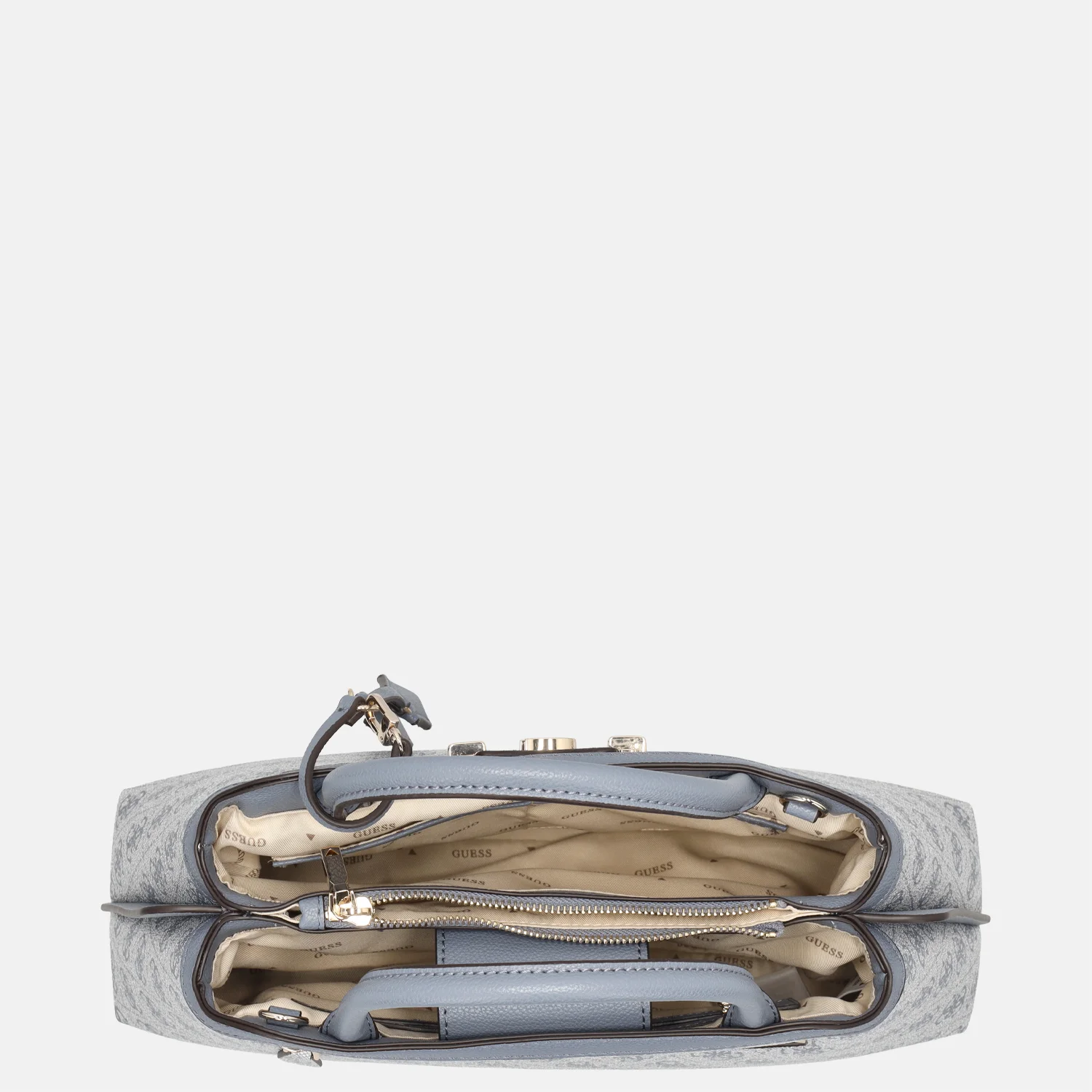 Guess Lindsey girlfriend satchel handtas slate logo bij Duifhuizen