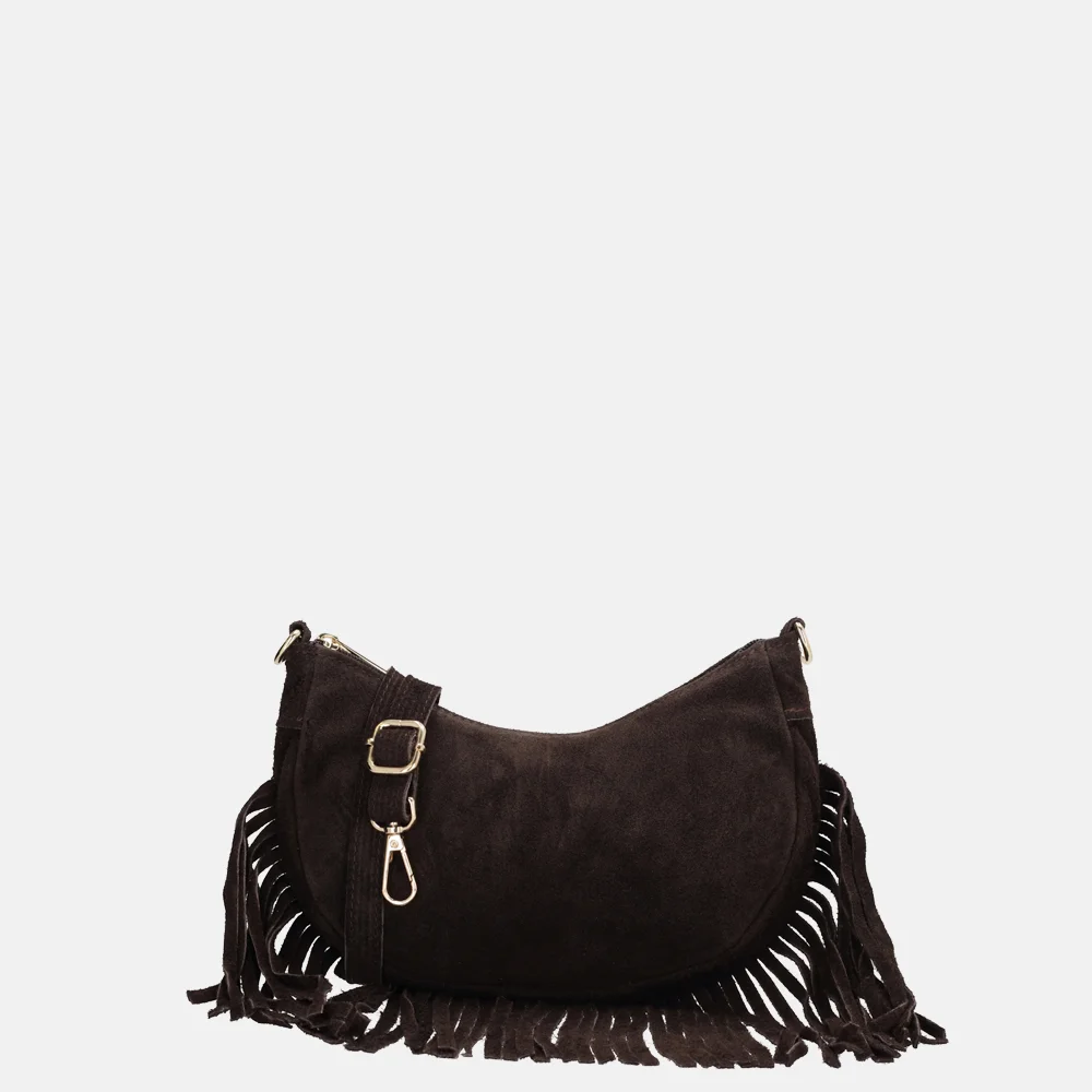Charm London suède crossbody tas S franjes donkerbruin bij Duifhuizen