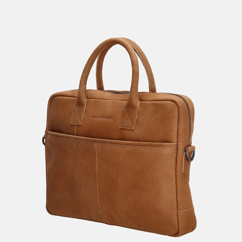 Hide & Stitches Wolga laptoptas 15.6 inch cognac bij Duifhuizen