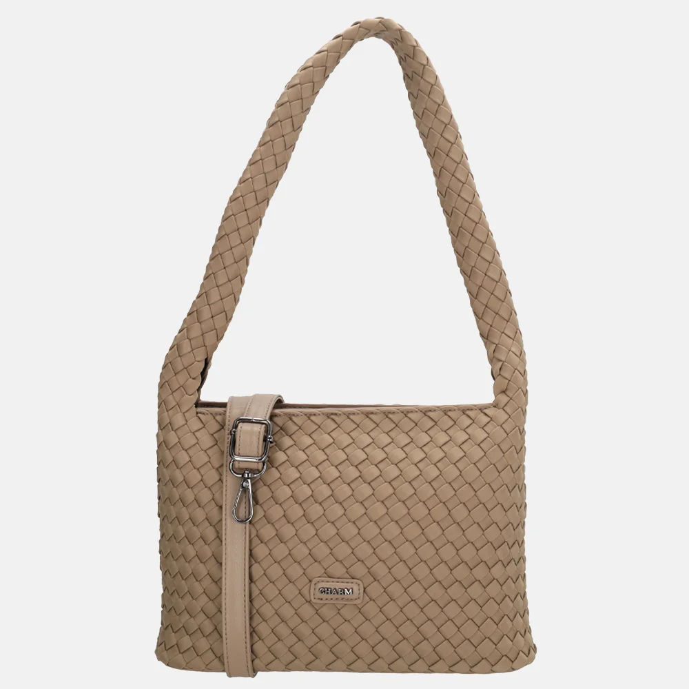 Charm London Madera schoudertas gevlochten neopreen taupe