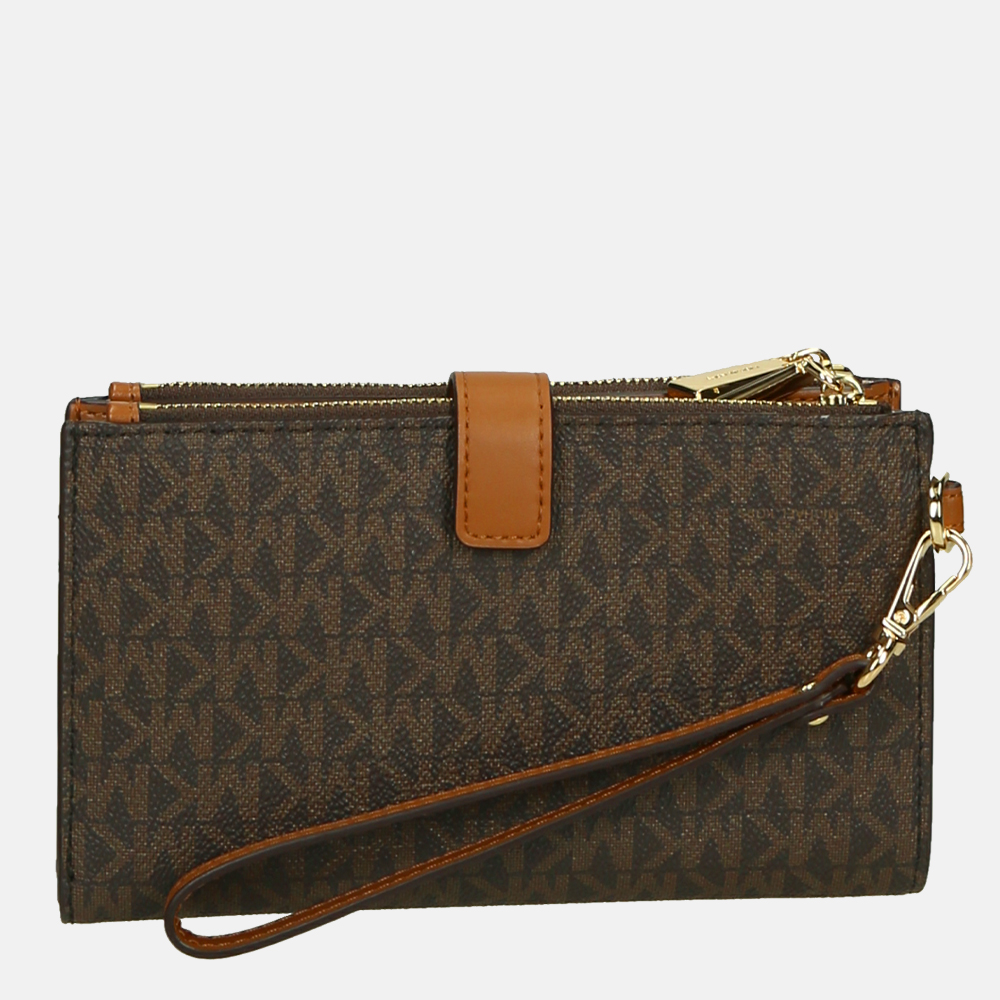 Michael Kors Jet Set Double Zip Wristlet portemonnee brown bij Duifhuizen