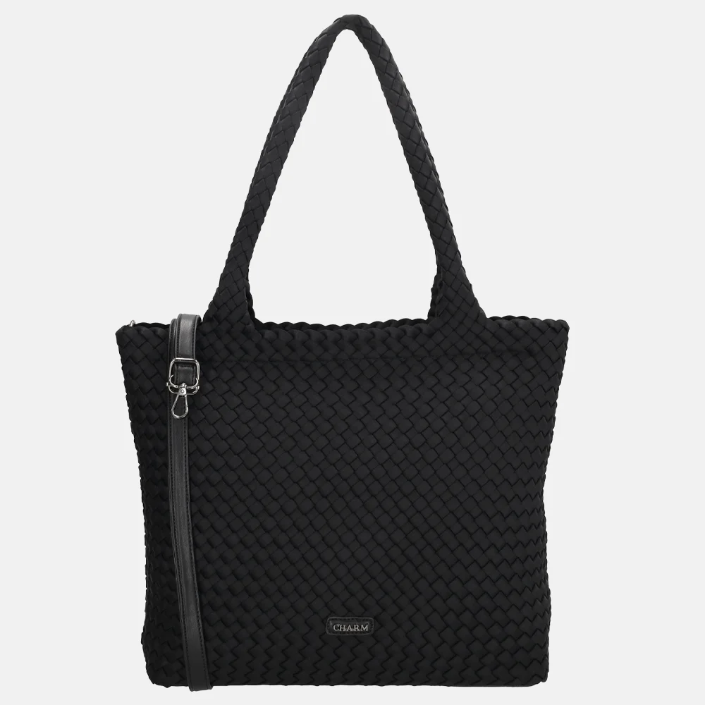 Charm London  Madera shopper gevlochten neopreen zwart