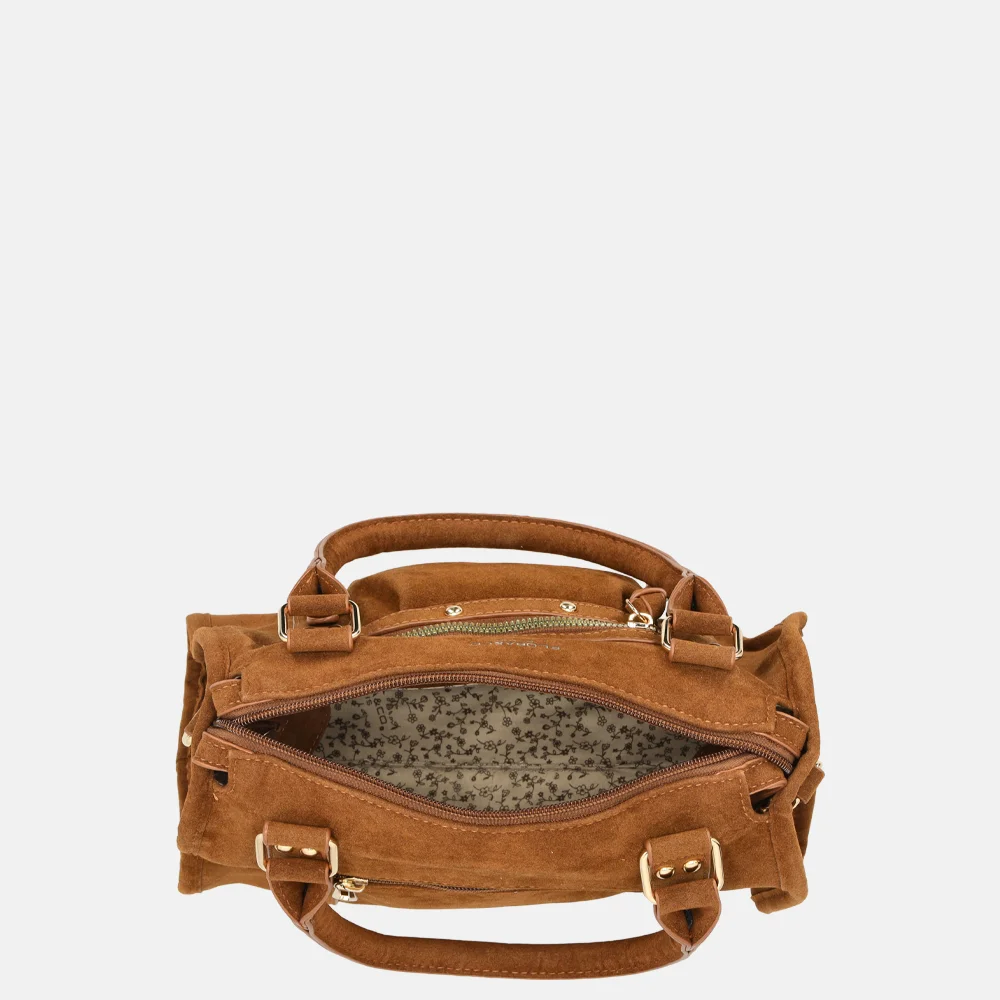 Flora & Co Suedine handtas camel bij Duifhuizen