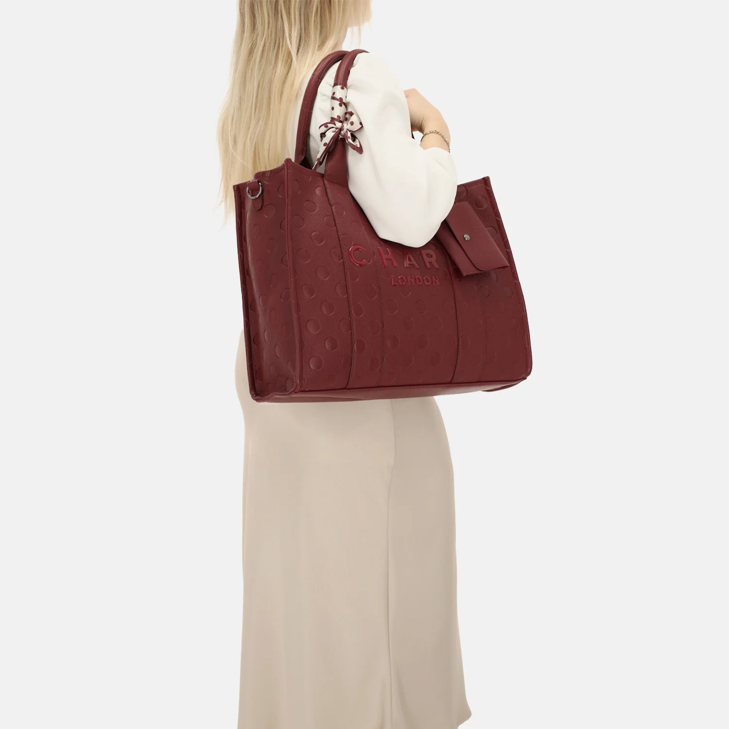 Charm London Bond Avenue handtas 15 inch polkadot bordeaux bij Duifhuizen