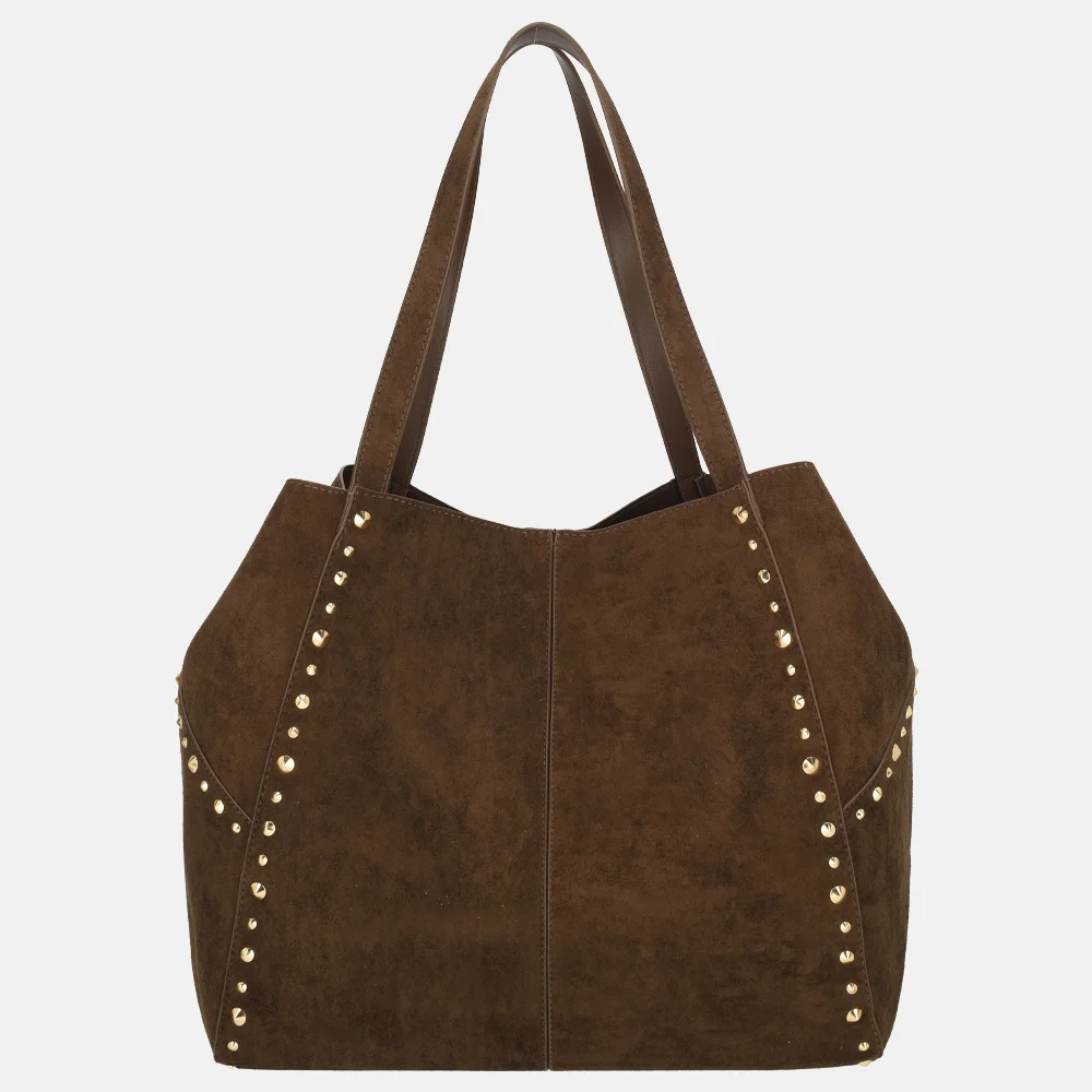 Firenze shopper suedine studs L coffee bij Duifhuizen