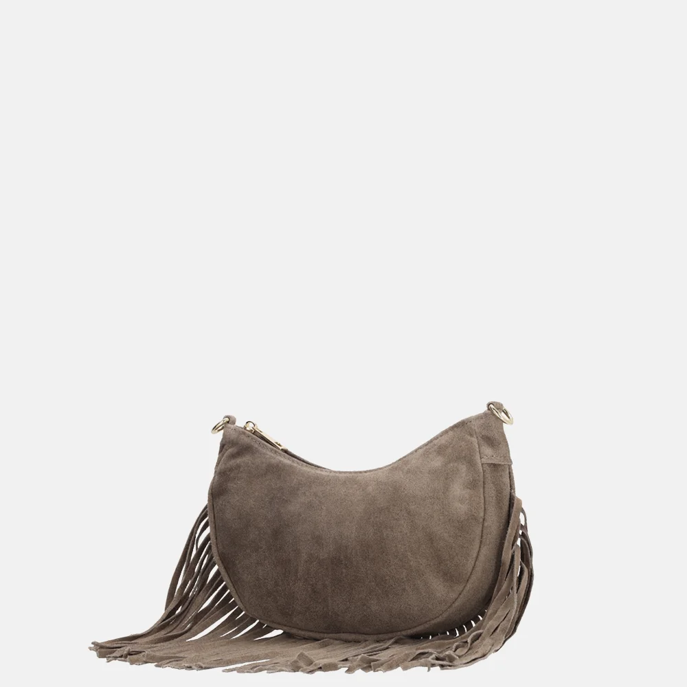 Charm London suède crossbody tas S franjes taupe bij Duifhuizen