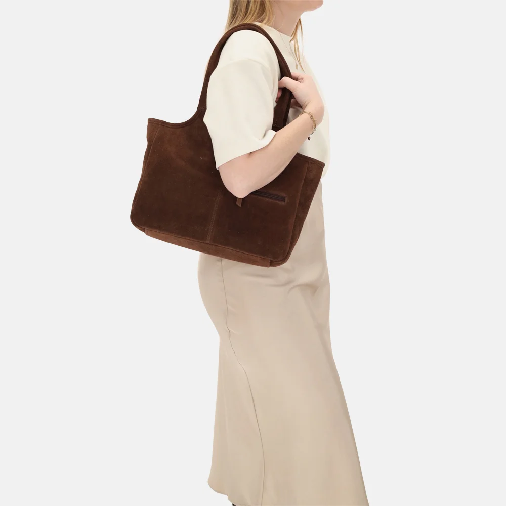Charm London Sevilla shopper suede bruin bij Duifhuizen
