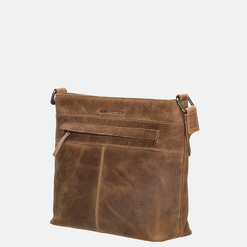 Hide & Stitches Idaho schoudertas brown bij Duifhuizen