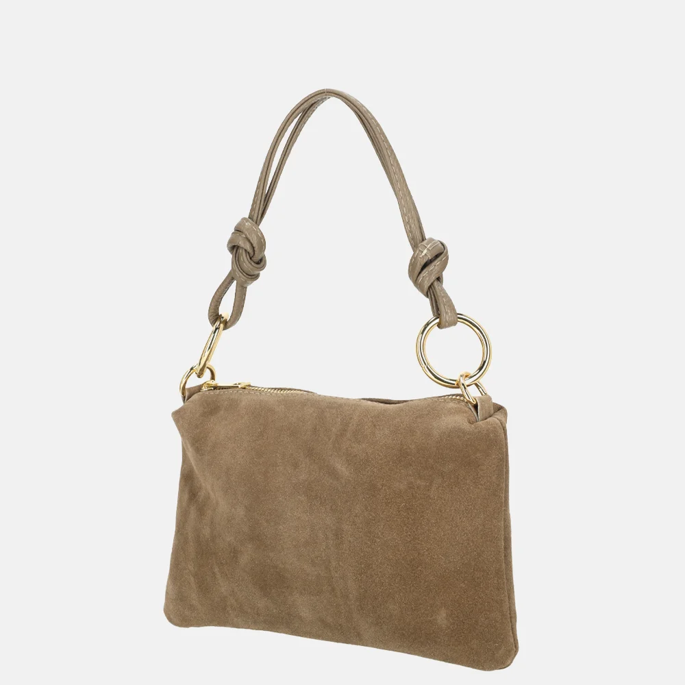 Charm London crossbody tas suede darktaupe bij Duifhuizen