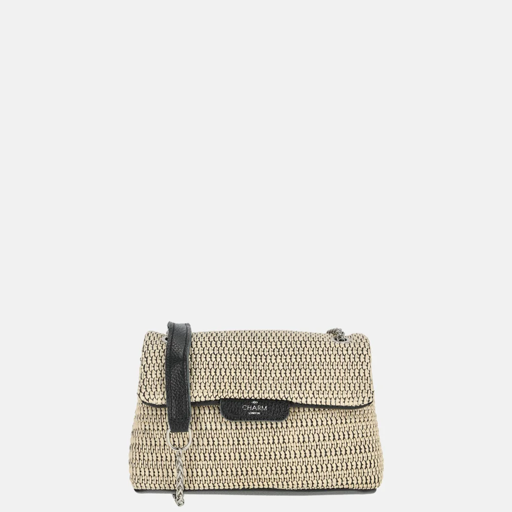 Charm London Raffia schoudertas zwart beige