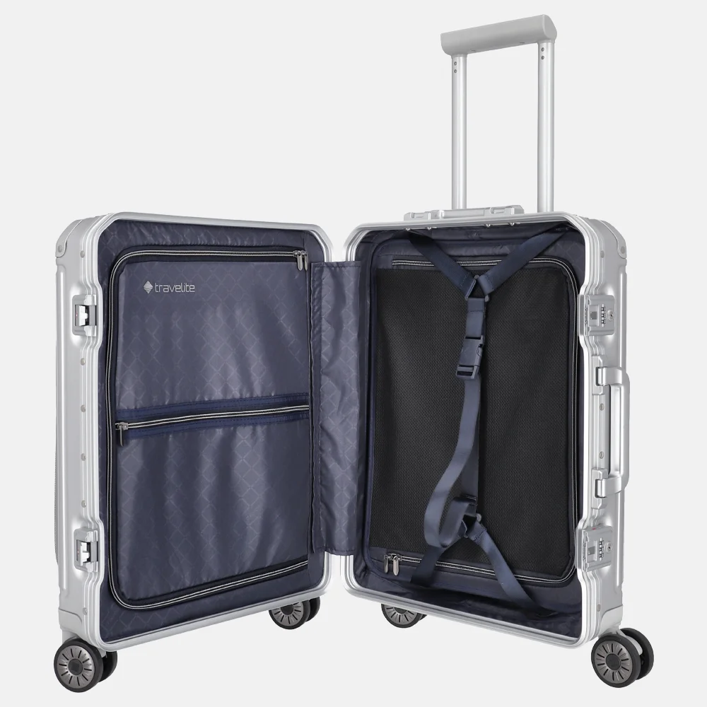 Travelite Next Frontpocket handbagage koffer 55 cm silver bij Duifhuizen