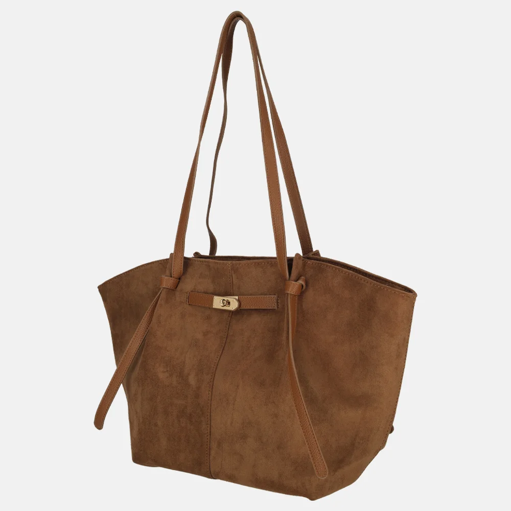 Firenze Suedine shopper L dark brown bij Duifhuizen