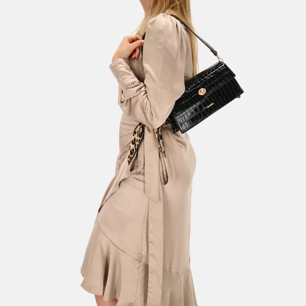 Charm London Knightsbridge schoudertas croco lak zwart bij Duifhuizen