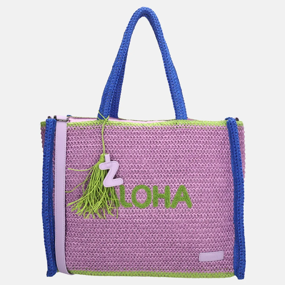 Zebra Trends Moana strandtas riet colorblock lilac bij Duifhuizen