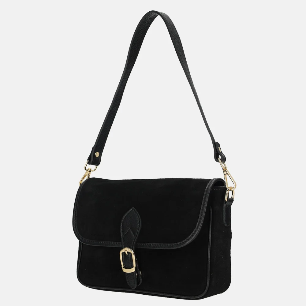 Charm London flap crossbody tas suede zwart bij Duifhuizen