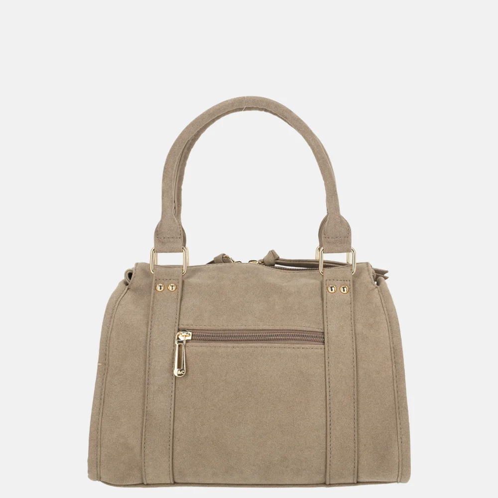 Flora & Co Suedine handtas taupe bij Duifhuizen