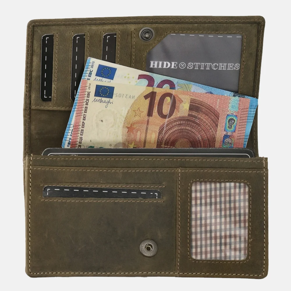 Hide & Stitches Idaho portemonnee olijfgroen bij Duifhuizen