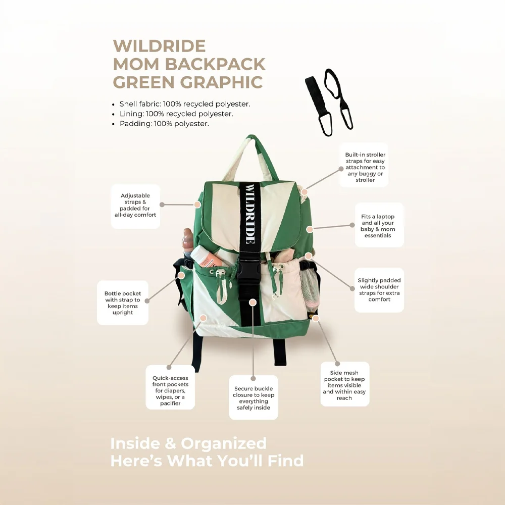 Wildride mom backpack luiertas green graphic bij Duifhuizen