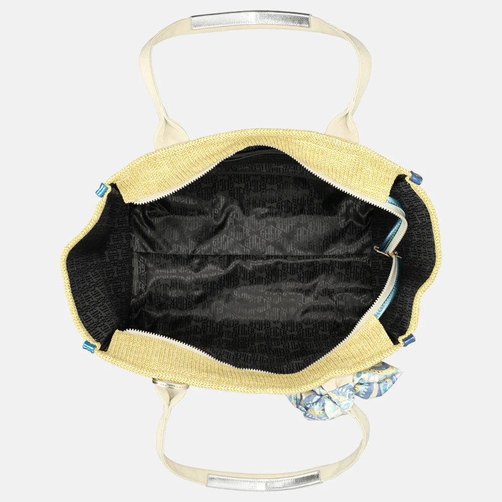 Kurt Geiger Southbank tote shopper raffia XXL beige combi bij Duifhuizen