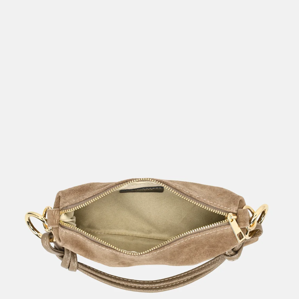 Charm London crossbody tas suede darktaupe bij Duifhuizen