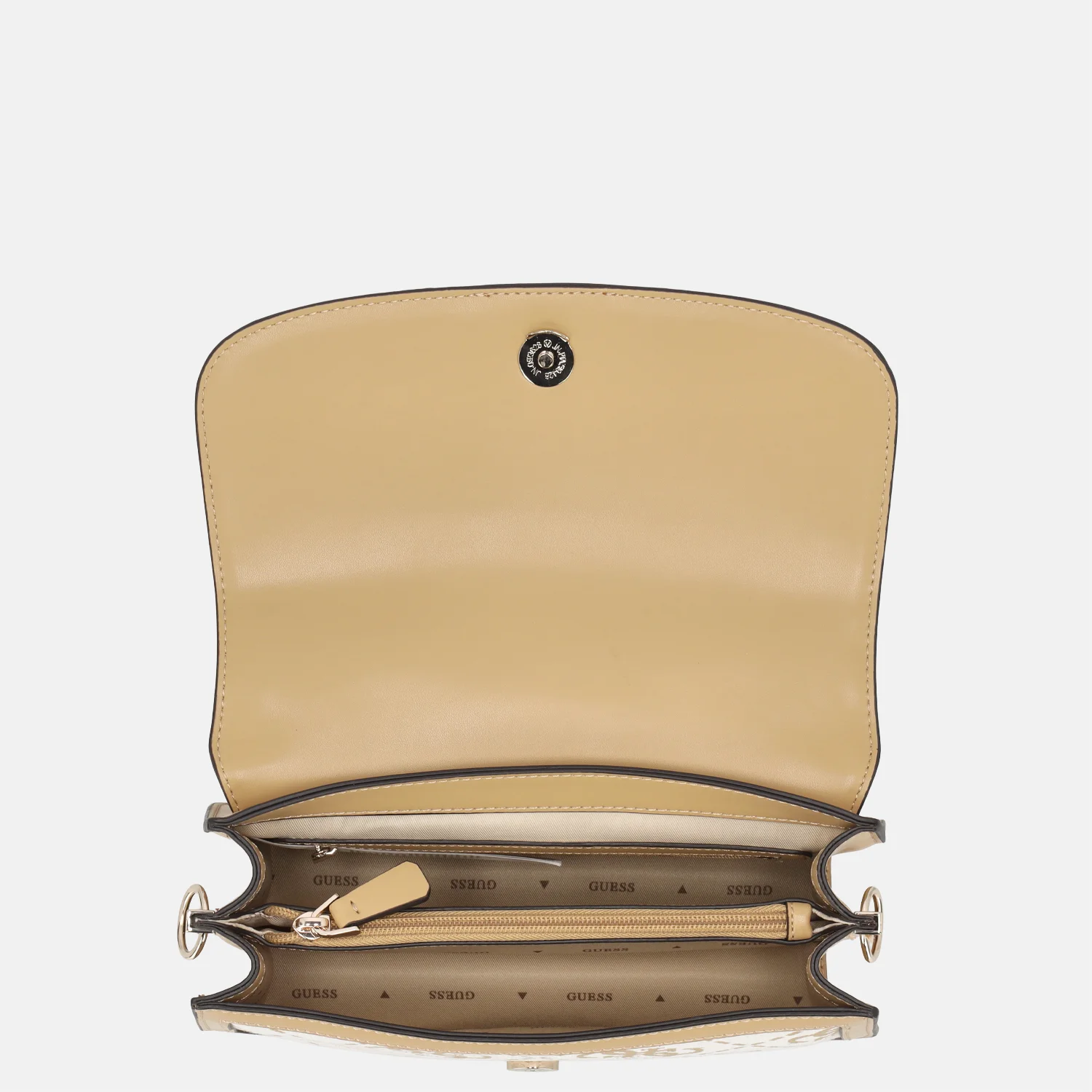 Guess Audrey logo crossbody tas beige logo bij Duifhuizen