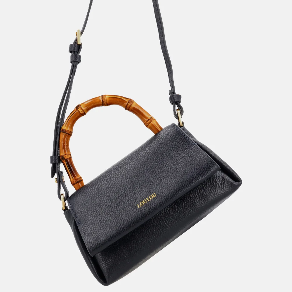 Loulou Essentiels Mae Bamboo handtas dark blue bij Duifhuizen