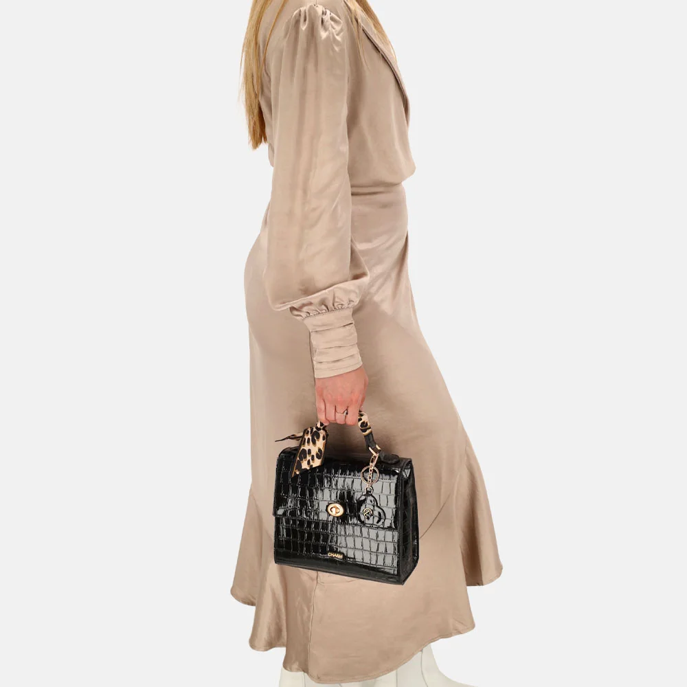 Charm London Knightbridge handtas croco lak zwart bij Duifhuizen