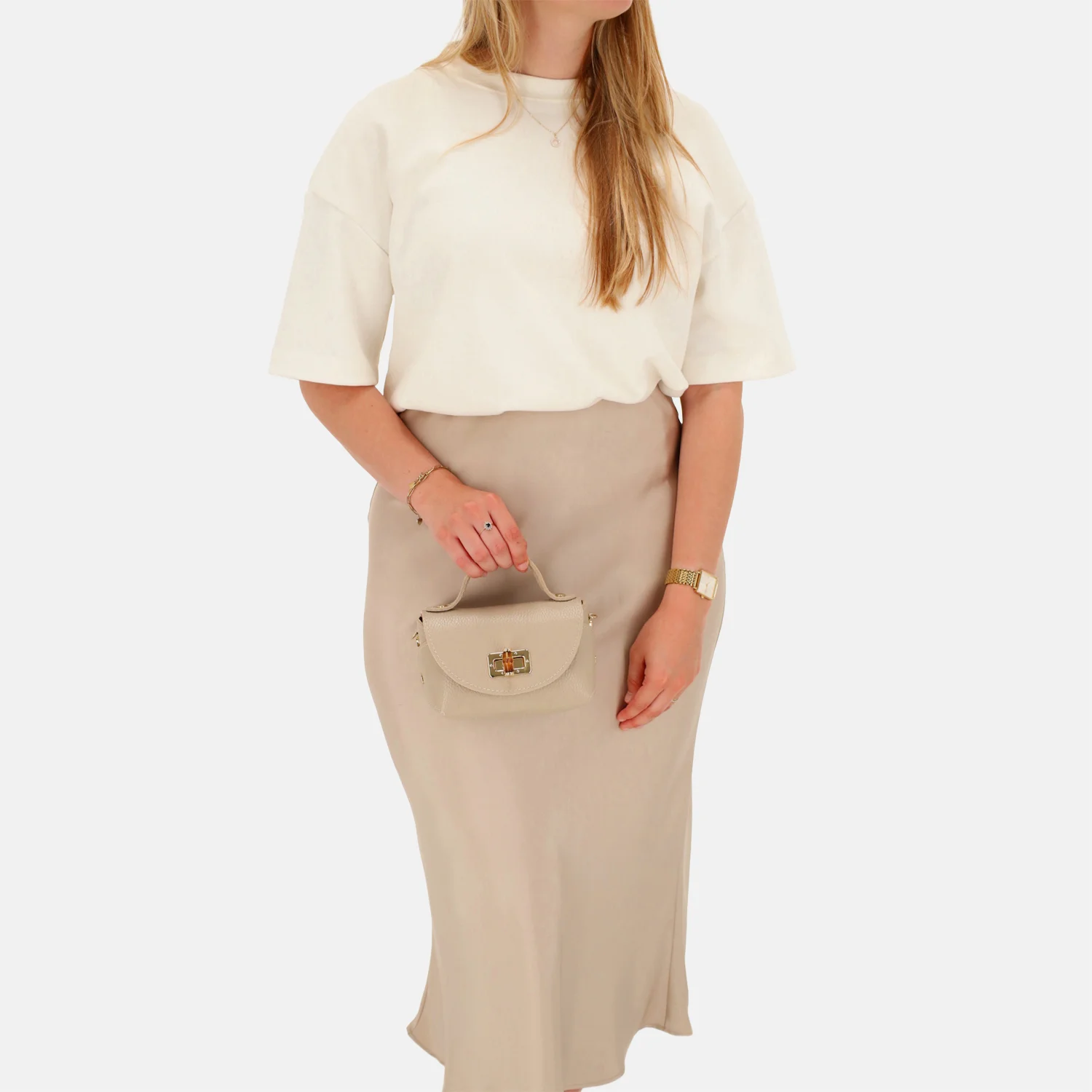 Charm London Bamboo handtas lichttaupe bij Duifhuizen
