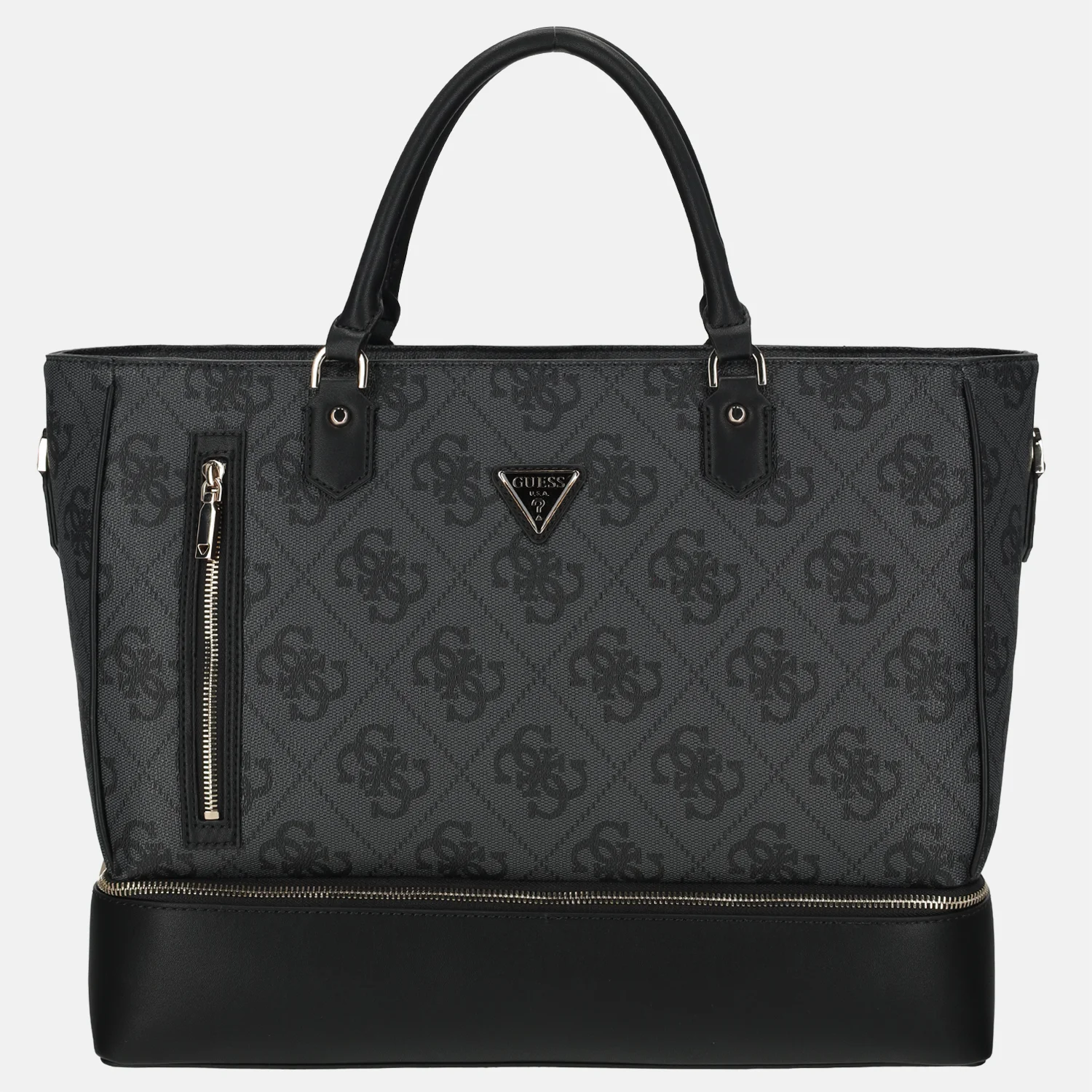 Guess Berta bottom zip tote shopper coal logo bij Duifhuizen