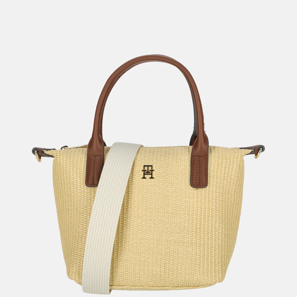 Tommy Hilfiger Popette mini tote handtas natural raffia bij Duifhuizen