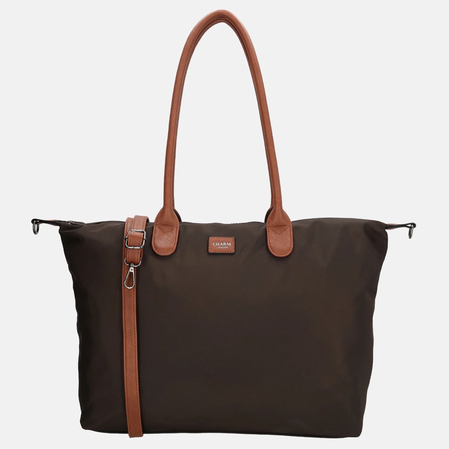 Charm London Buckingham shopper met 15.6 inch laptopvak L donkerbruin