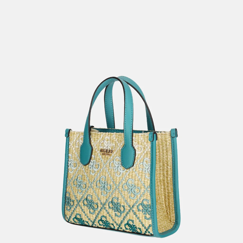 Guess Silvana handtas mini teal logo bij Duifhuizen