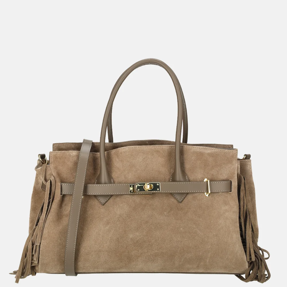 Charm London Suede handtas franjes darktaupe